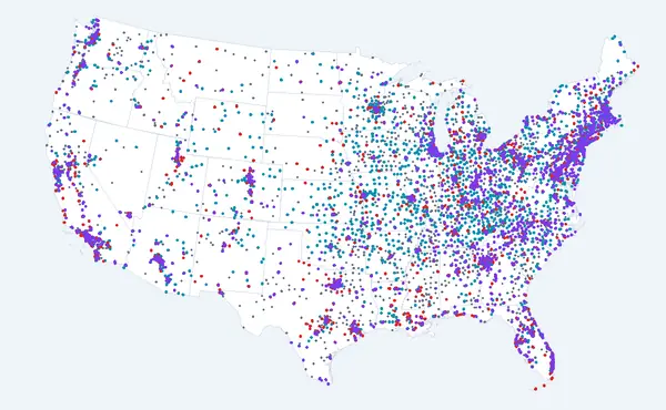 Map of addiction treatment programs across the lower 48 states